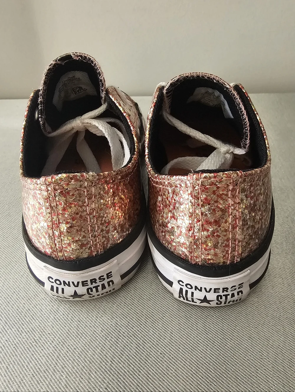 CONVERSE All Star Girls Rose Gold Sparkle Low Top Sneakers